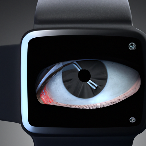 שעון חכם עם עין על המסך, המתאר את חששות הפרטיות הפוטנציאליים הקשורים לשעונים חכמים.
